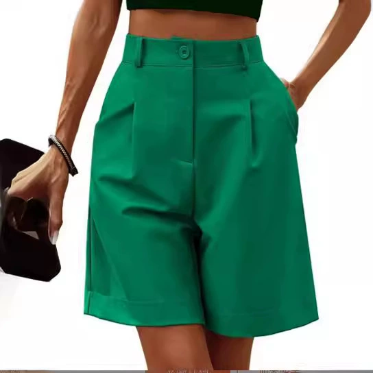 2023 Amazon Independent Station европейские и американские повседневные женские шорты с эластичной талией и широкими ногами и коленями с карманом