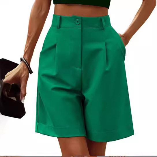 2026 Amazon Independent Site European and American Casual Elastic Waist Wide-Leg Knee-Length Summer Women's Shorts with Pockets High Waist 2026 Amazon Independent Site European and American Casual Elastic Waist Wide-Leg Knee-Length Summer Women's Shorts with Pockets High Waist