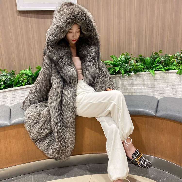 Women's Clothing New autumn and winter women's fur coat fox fur long coat fashion net celebrity hooded coat winter windbreaker_voghion.com