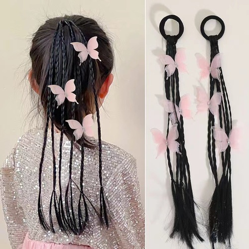 Children's braided ponytail hairband sweet cool boxing braids hair tie little girl high ponytail butterfly knot hair ribbon hair accessory