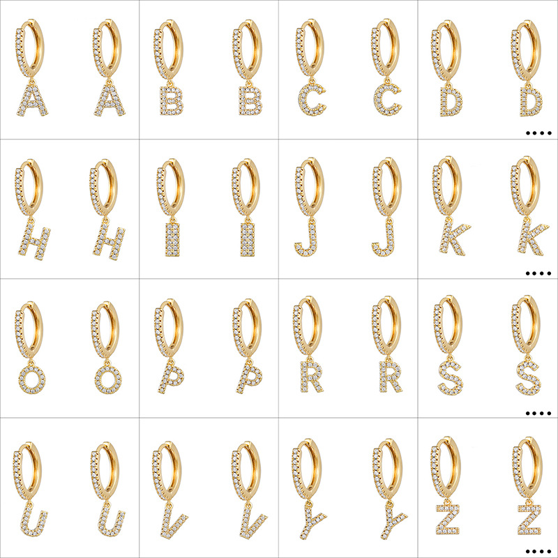 Zircon Inlay Material 1 Pair Retro Letter Copper Inlay Zircon Drop Earrings