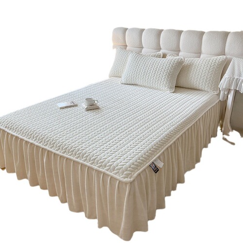 Type A milk velvet bed skirt single piece coral velvet bedspread thickened bed cover lace plus velvet bed sheet skirt quilted bed skirt