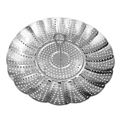 Stainless steel steam basket with extendable and foldable steaming tray, water-separating bread steamer, home vegetable and fruit draining basket