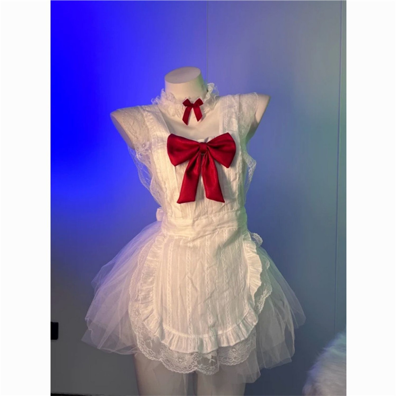 绝美公主风穿搭一整套甜辣妹纯欲生日蝴蝶结蕾丝边围裙蓬蓬裙套装