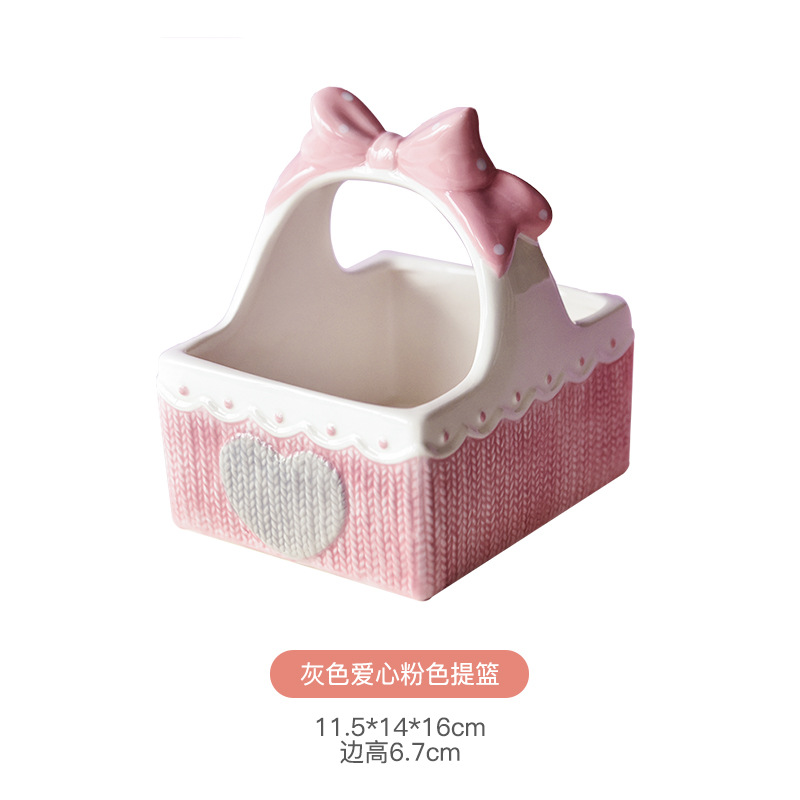 Rosa chica corazón cesta de cerámica Golden Bear hamster cosméticos caja almacenamiento suministros para el hogar mascotas necesidades diarias