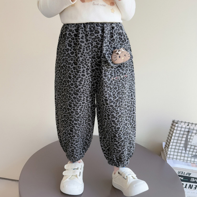女童时髦裤子秋2025新款儿童洋气豹纹休闲裤宝宝春秋超好看束脚裤|undefined