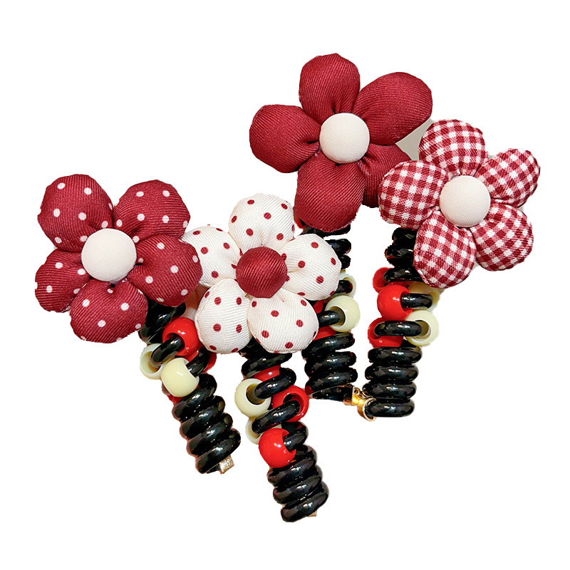 Flores coreanas línea telefónica anillo de cabello princesa cabello de cola de caballo no lastimar tocado de cabello chica onda roja punto de cabello