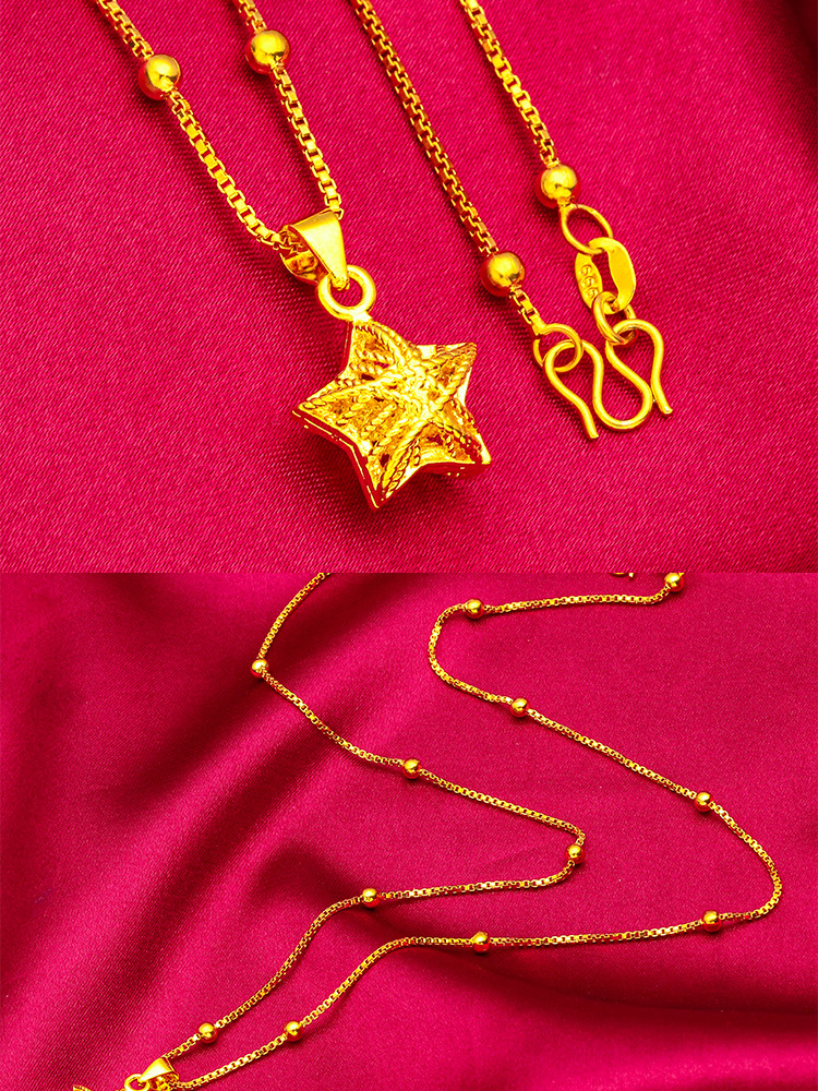 Unisex Schmuck Mode gold fünfzackigen Stern Halskette Box Kette Paket Perle Kette_voghion.com