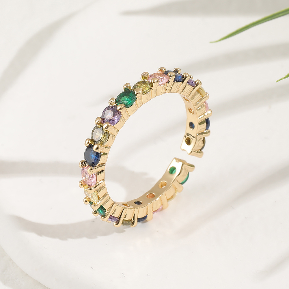 Fashion Copper Micro-encrusted Green And White Zircon Geometric Tail Ring Female display picture 2