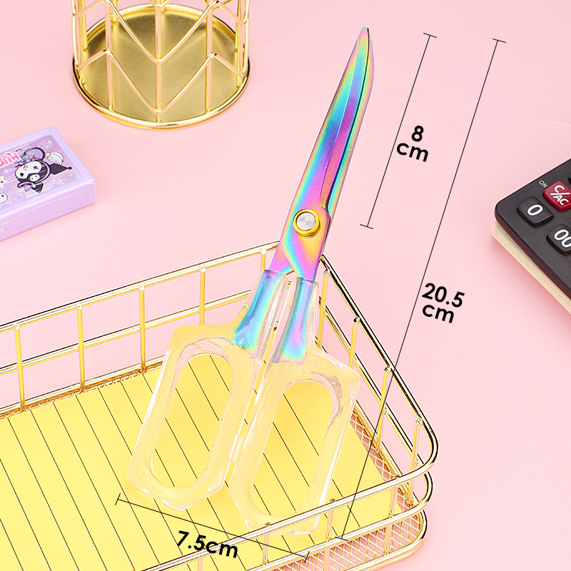 흰색 투명 손잡이 사무실 가위-큰 팔꿈치 색 티타늄 (카드 포장)