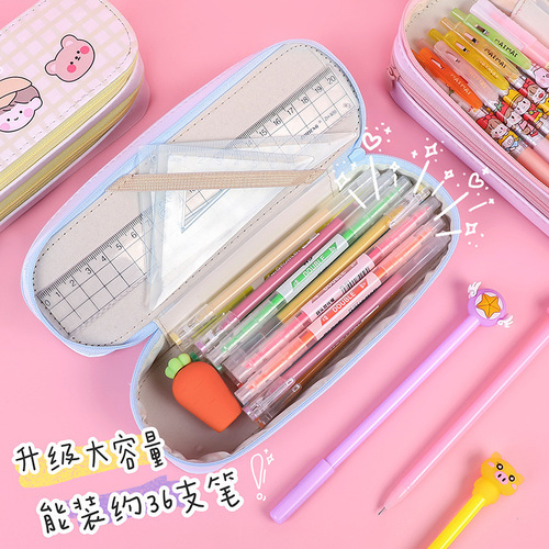 Back-to-school season double-layer pencil case large capacity simple canvas Japanese style ins girl primary school student cute stationery pencil case