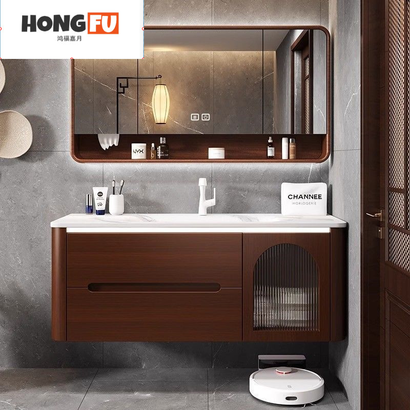 New Chinese Style Painted Solid Wood Oak Ceramic Basin Bathroom Cabinet Combination Washbasin Cabinet Hanging Cabinet Washbasin New Style