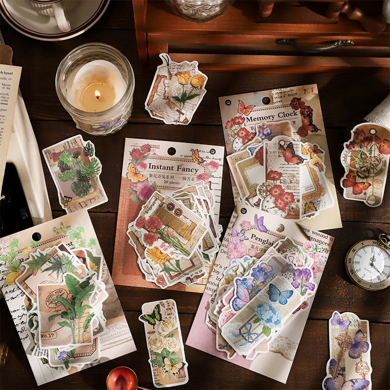 Infeel.me Flower Poem Series and Paper Sticker Pack Fresh Retro Flower Hand Account diy Decorative Sticker