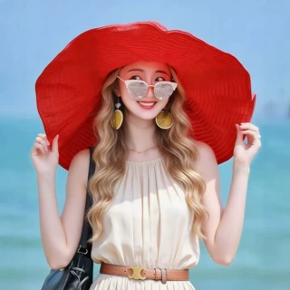 夏季新款大檐防晒遮阳帽女海边度假沙滩帽时尚百搭可折叠太阳帽