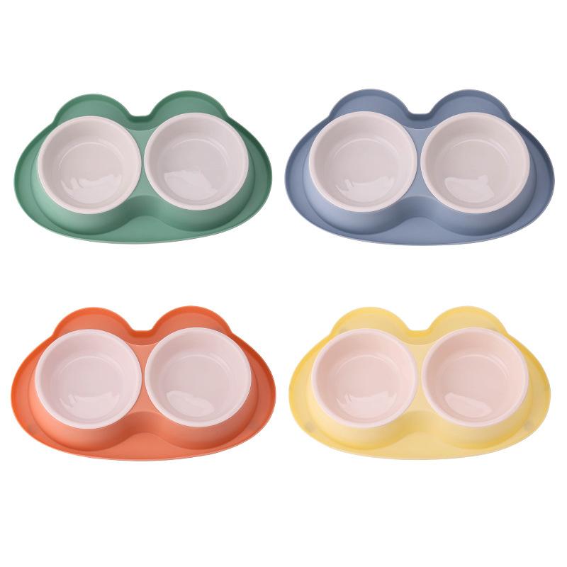 Cartoon acero inoxidable para perros tazón para mascotas doble tazón en una cuenca para perros anti-volcar tazón de alimentación de agua para perros tazón de alimentación lenta