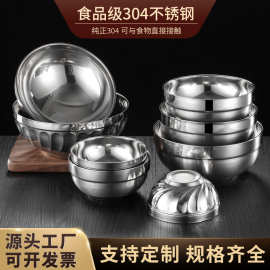 加厚304不锈钢碗家用双层汤碗学校食堂防烫碗幼儿园儿童隔热饭碗