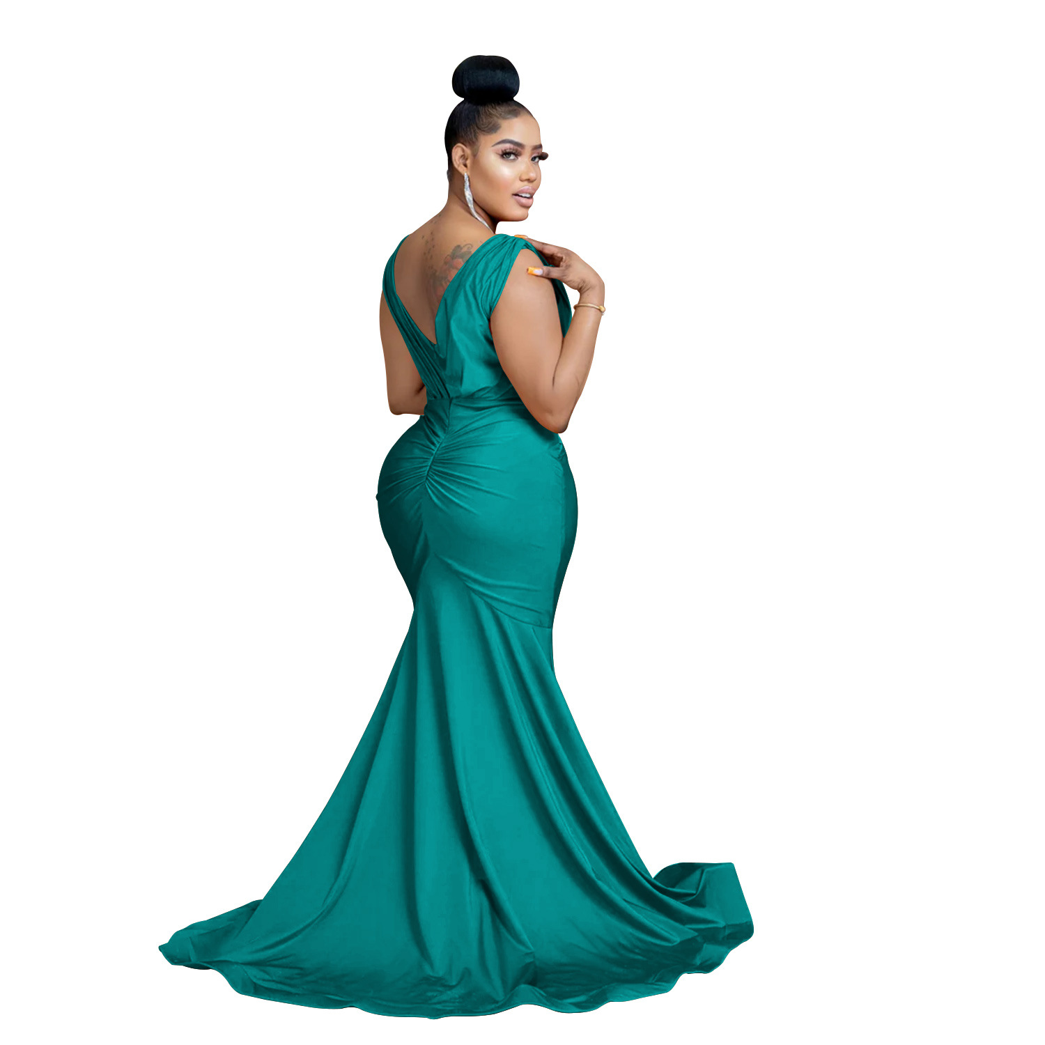 Abito lungo donna scollo a v plissettato elegante da sera_voghion.com
