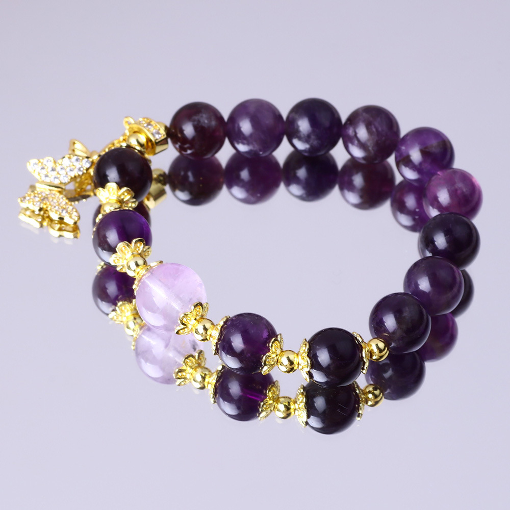 Muñeca de amatista de estilo coreano de sueño 10mm cuentas de un solo anillo diseño de pulsera de moda hermosa mariposa bordilla