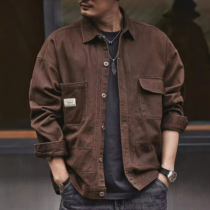 American-style retro workwear shirt men's autumn new fashion brand ruoshuai loose plus size casual Denim jacket men