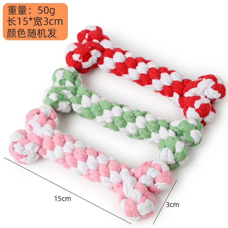 Juguete de perro de cuerda de algodón al por mayor de cuero Taobao animal en forma de nudo de juguete tejido hueso resistente a la mordedura de perro de juguete