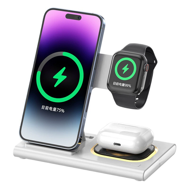 Трансграничное Новое магнитное Беспроводное зарядное устройство четыре в одном, быстрая зарядка мобильного телефона, складной кронштейн, наушники, часы, Беспроводная зарядка