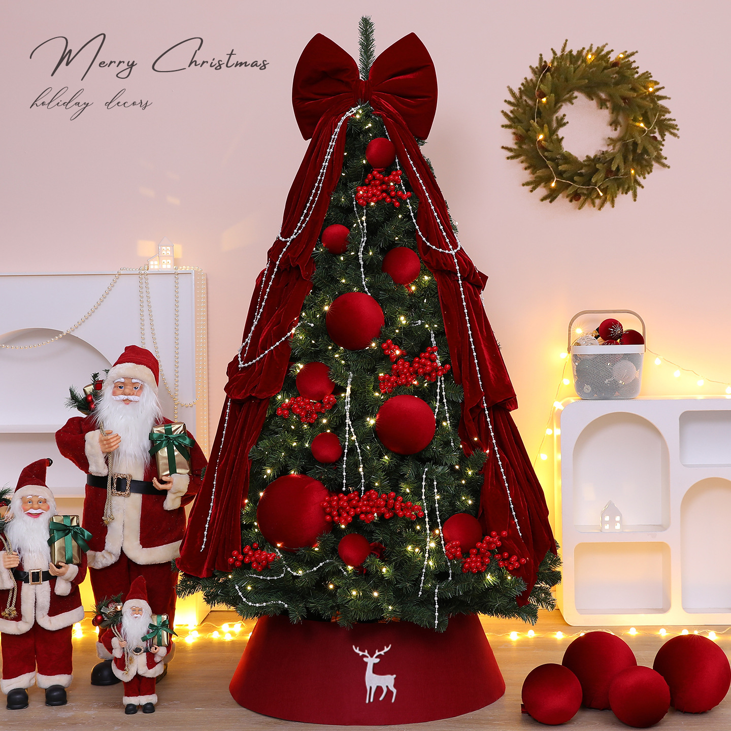 2026 nuevo árbol de Navidad set de arco grande decoración navideña decoración diseño de fábrica de cabello recto