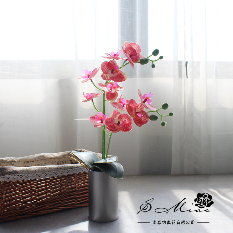 Flores artificiales con hojas, bonsái de orquídea mariposa de tacto real, pequeños adornos de decoración de interiores, suministro directo del fabricante, plantas verdes artificiales, plantas en maceta simuladas image 11