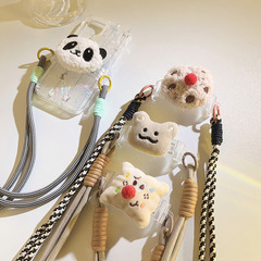 呆萌汗顏餅乾公仔背夾斜跨手機鏈戶外掛脖帶通用手機殼背帶式掛件