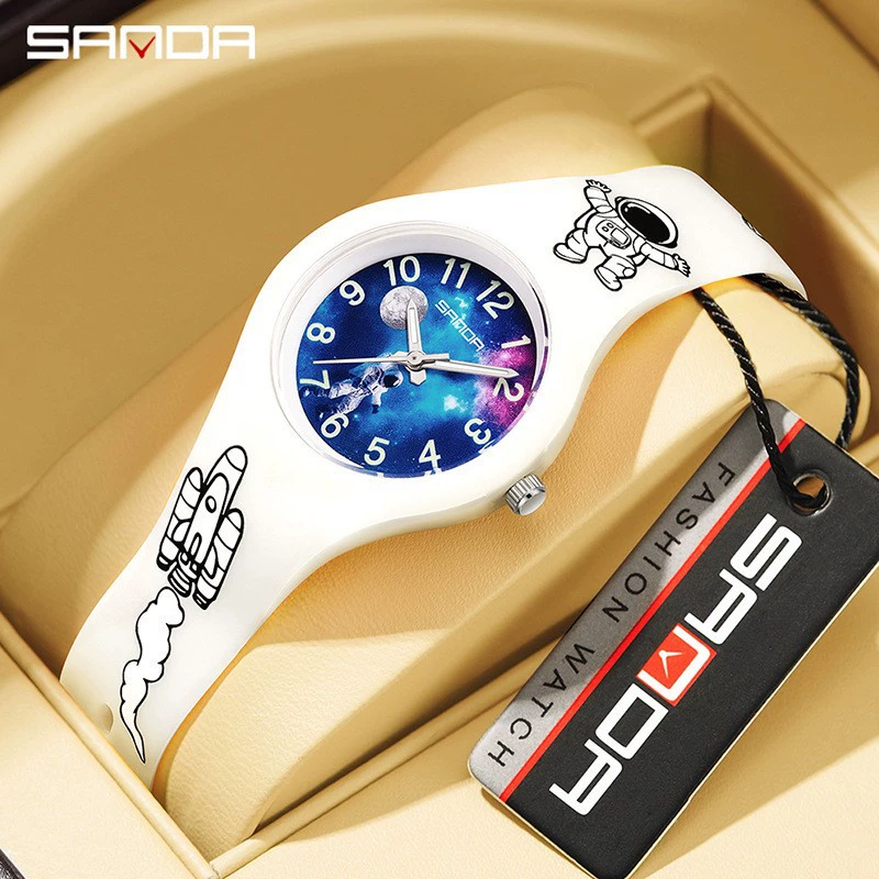 Space children's creative electronic quartz watch, print, simple and elegant design
