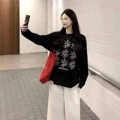 韩系太阳花印花慵懒感长袖T恤女春季打底衫上衣