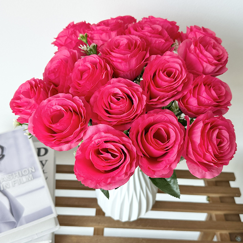 Meilong primavera color 18 rosas flor artificial boda escena fondo flor pared diseño flor fila camino plomo falso ramo de flores