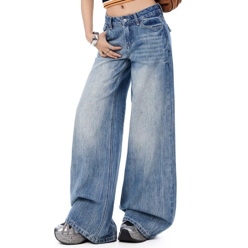 High-Waisted Loose Wide-Leg Pants Versatile Extended Length Retro Straight-Leg Jeans for Women American Style Low-Waist Long Pants Blue Other Colors High-Waisted Loose Wide-Leg Pants Versatile Extended Length Retro Straight-Leg Jeans for Women American Style Low-Waist Long Pants Blue Other Colors
