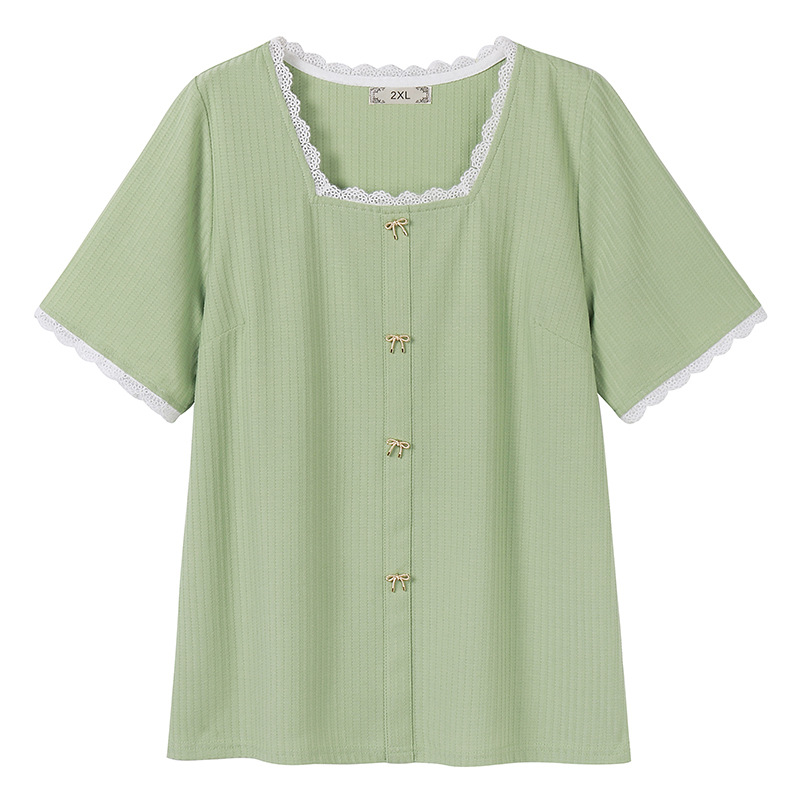 Talla grande mujer gorda mm manga corta camiseta verano 2025 nuevo 200 jin suelto máscara delgada cuello cuadrado top floral pic 15