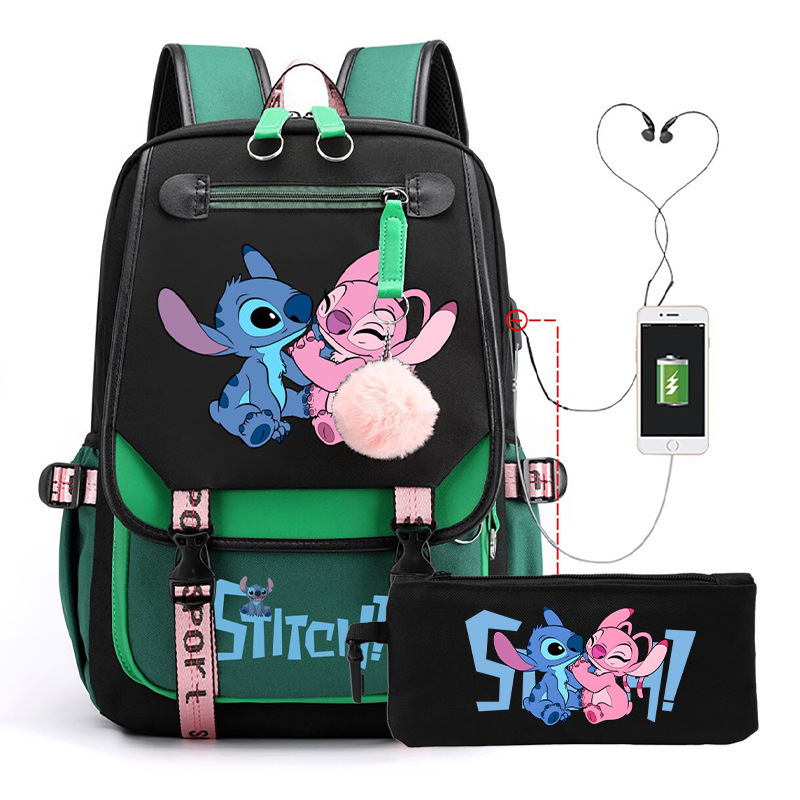 国境を越えた売れ筋漫画スクールバッグリロとスティッチかわいいステッチバックパック USB カジュアル学生バックパック鉛筆バッグ|undefined