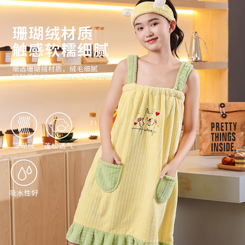 Coral Velvet Suspenders Children's Bath Skirt Women's Three-Piece Set Soft, Comfortable, Quick-Drying, Wearable and Wrapable Bathrobe Large Bath Towel Wholesale Coral Velvet Suspenders Children's Bath Skirt Women's Three-Piece Set Soft, Comfortable, Quick-Drying, Wearable and Wrapable Bathrobe Large Bath Towel Wholesale