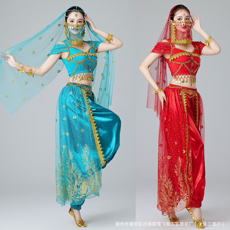 インドのダンスの公演服の女性のジャスミンの王女の高級な服装の異国の風情の服装の西域の舞姫のベリーのダンスの新型|undefined