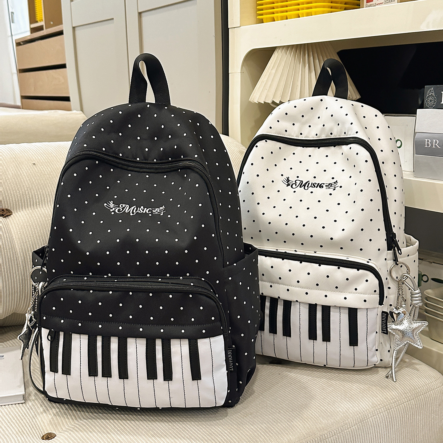 Cross-Border Schoolbags for Female Junior High School Students, Simple High School Girls' Personalized Piano Backpacks, Trendy and Good-Looking College Student Backpacks