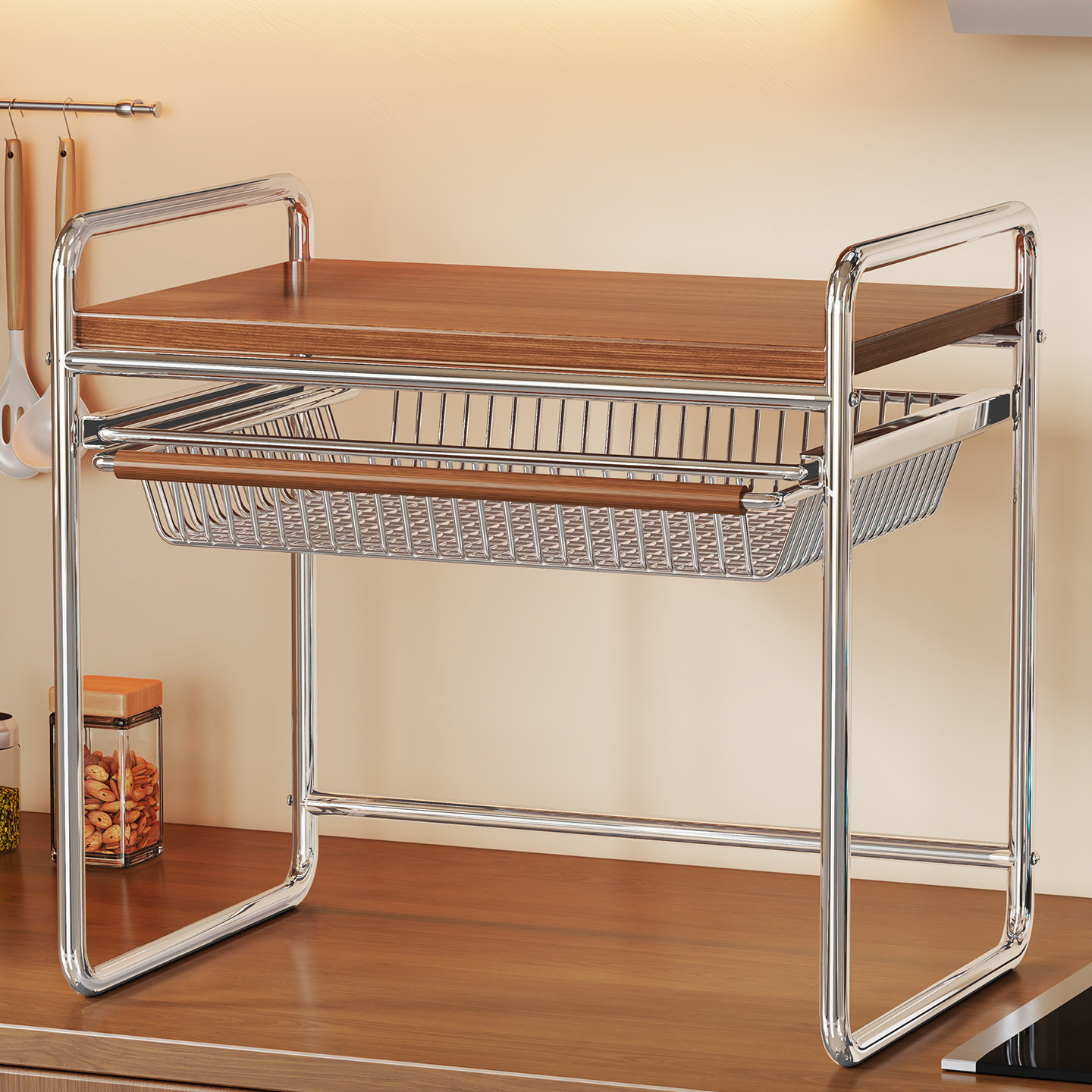 Estante de Almacenamiento para Microondas de Cocina Extraíble Multifuncional