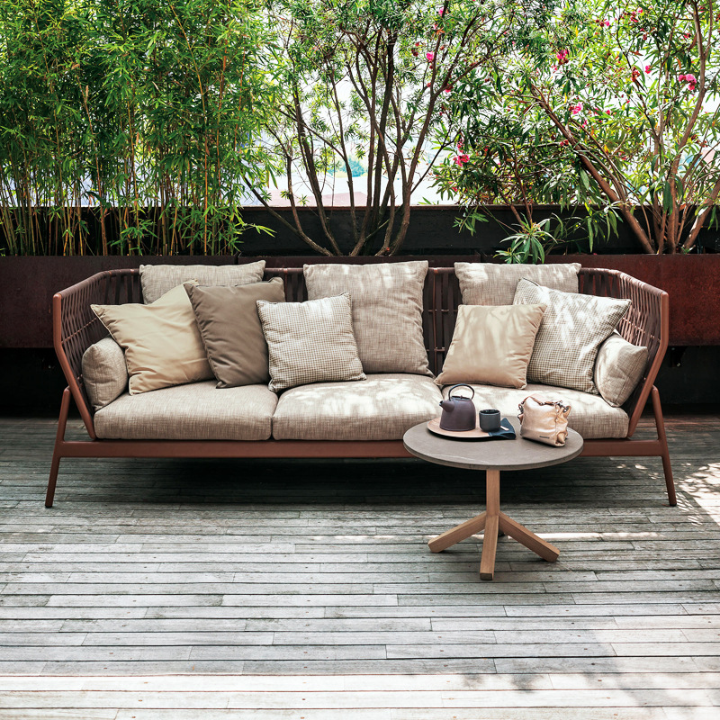 Sofá de tela de caña al aire libre patio sala de estar balcón patio muebles de caña creativo sofá mesa de té combinación de tejido de cuerda