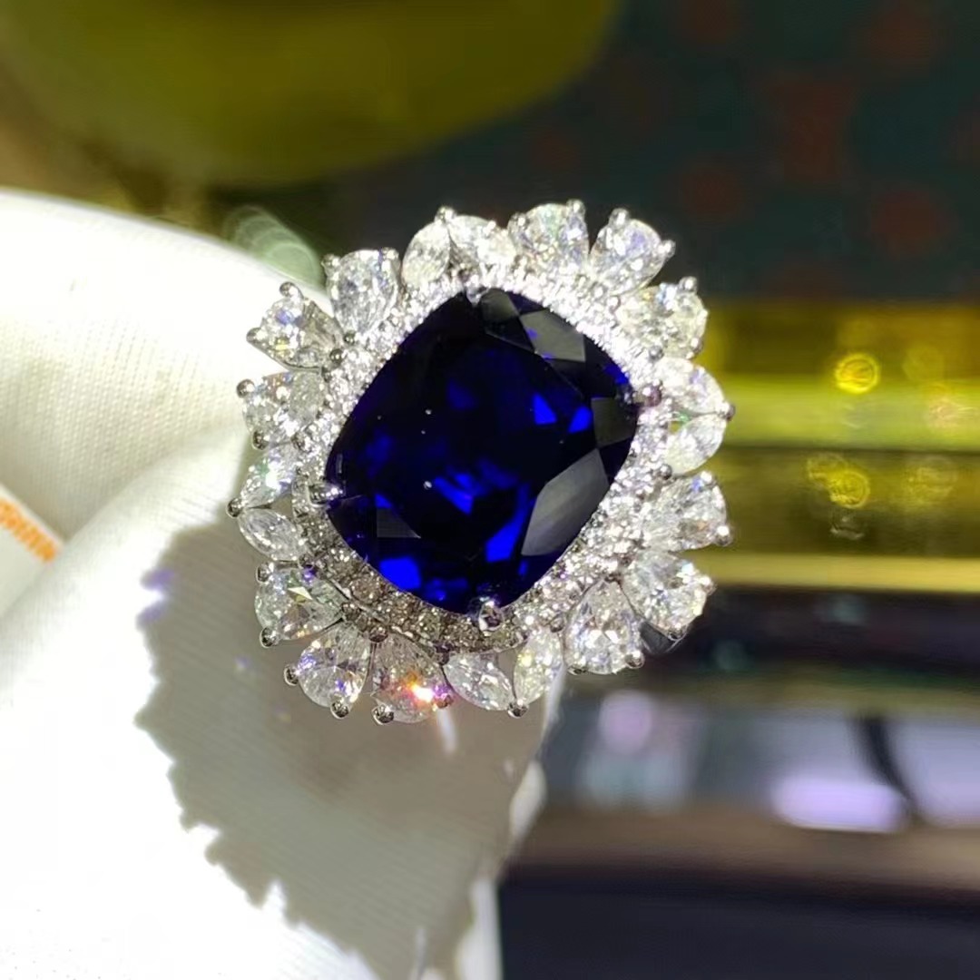 Incrustado cultivado zafiro 5.28 quilates oro 9 quilates con GRC certificado internacional de joyería real minimalista