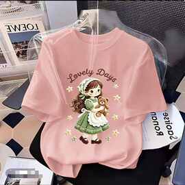 俏妮卡女童短袖T恤夏装女大童韩版衣服儿童半袖体恤卡通棉上衣潮t
