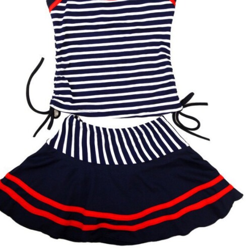 Bikini European and American fashion navy style one-piece stylish blue striped swimsuit for big children