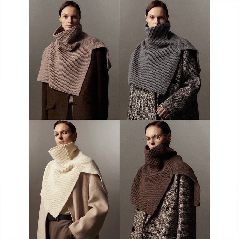 A must-have for creating stylish looks: a super-fine merino wool turtleneck shawl with a slit, offering multiple ways to wear it A must-have for creating stylish looks: a super-fine merino wool turtleneck shawl with a slit, offering multiple ways to wear it