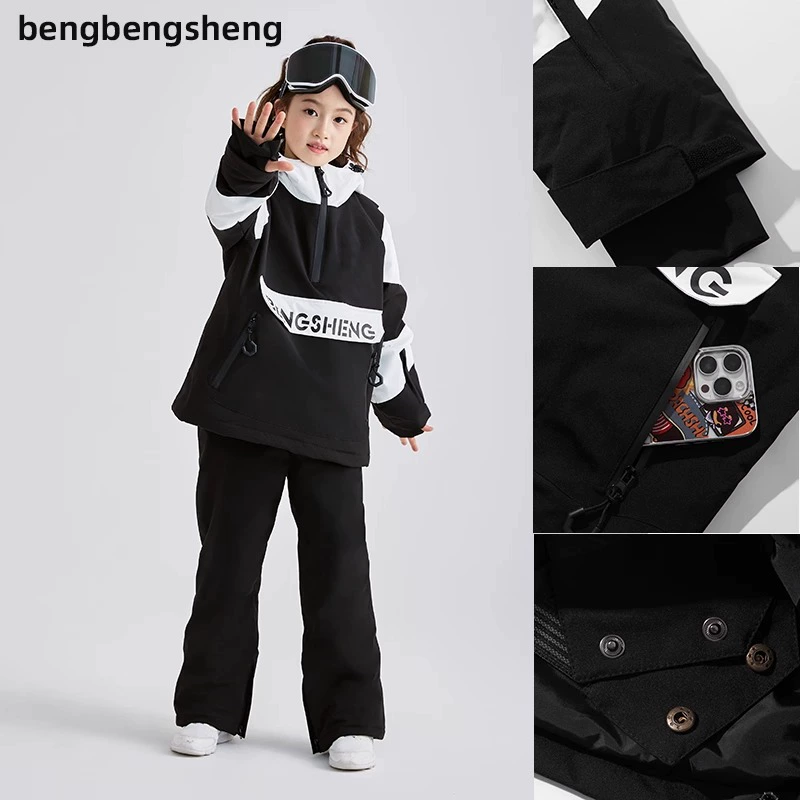 Детский лыжный костюм для родителей и детей, пуловер для мальчиков, водонепроницаемые и теплые лыжные штаны с одинарной и двойной доской, лыжное снаряжение для девочек.