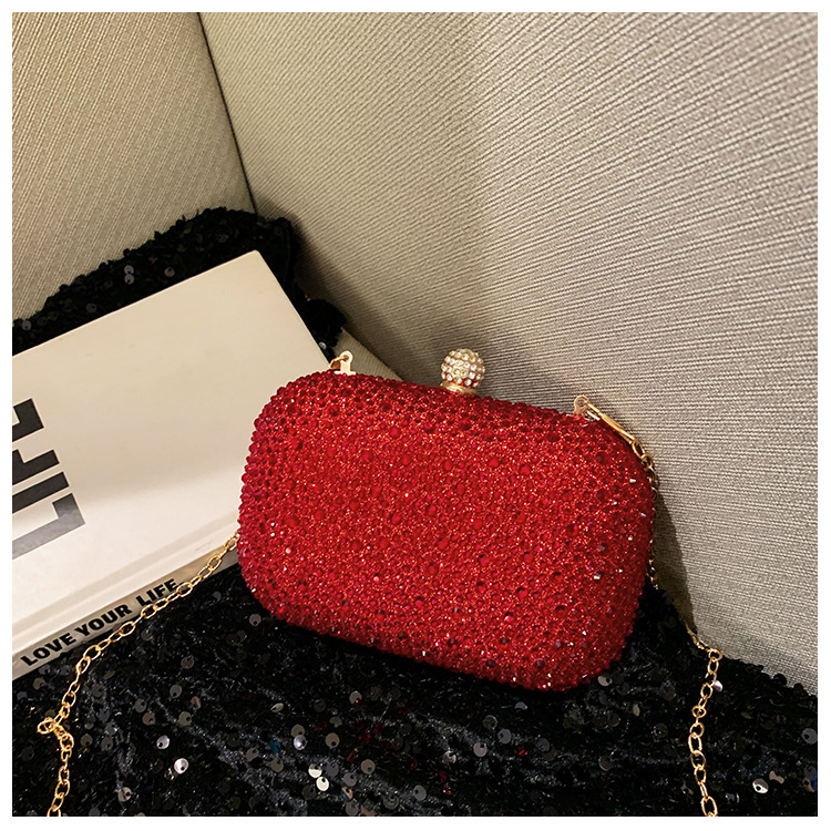 Bolsa de cena de estilo europeo y americano transfronterizo para damas brillante decoración de diamante tipo caja de mano elegante estilo de moda bolsa de cena