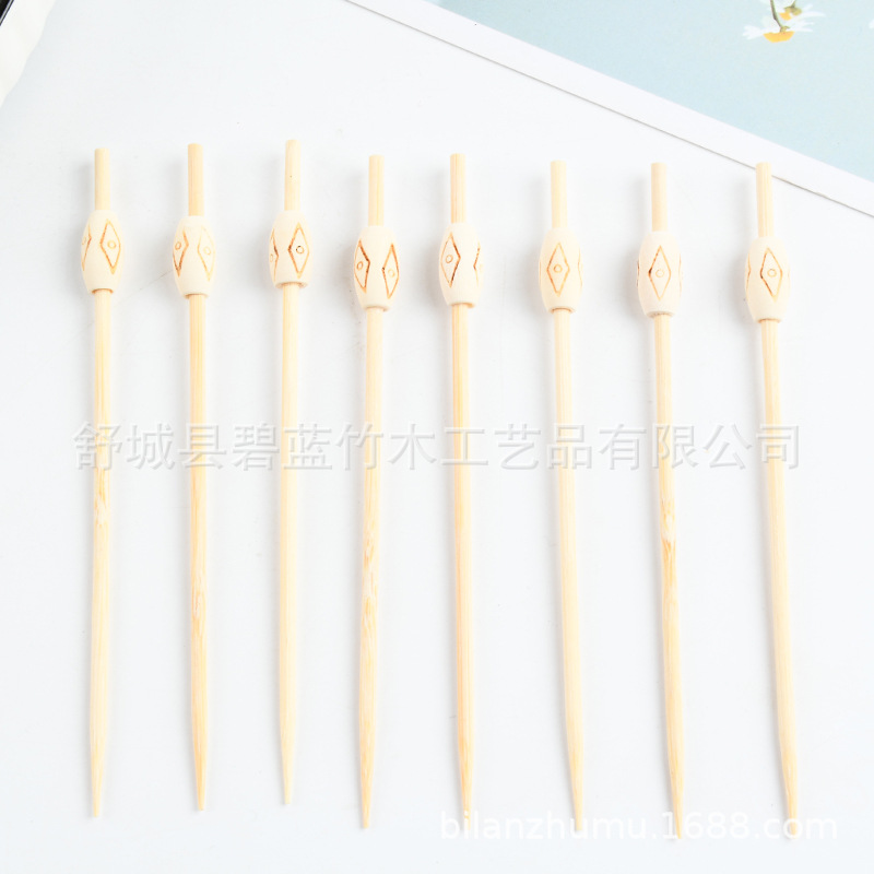 Perlas creativas desechables marcador de horquilla de fruta palillos de dientes pastel de bocadillos marcador de arte marcador de bambú proveedor de fábrica