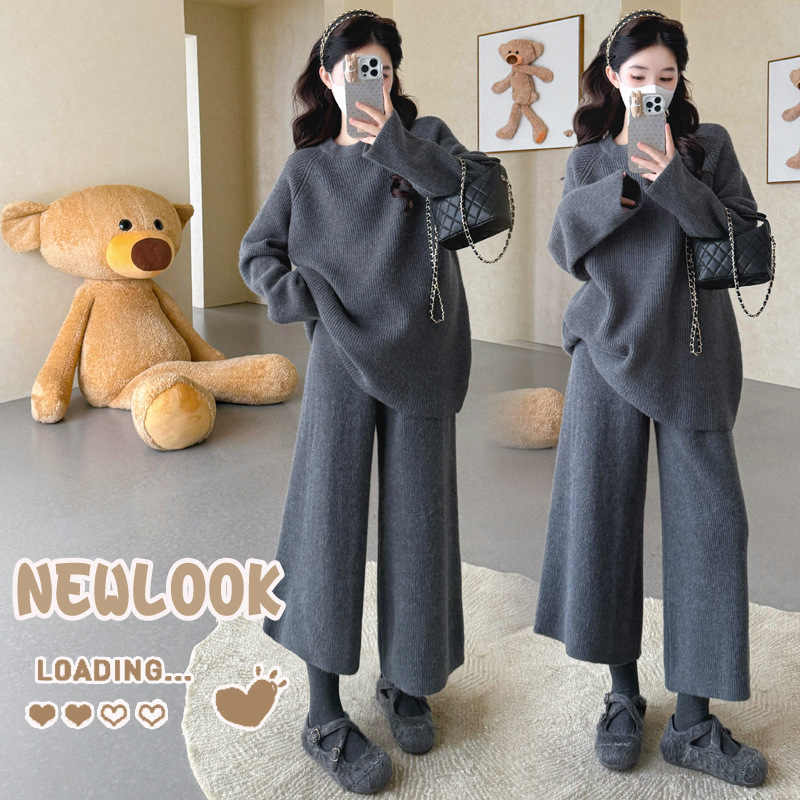 Autumn and Winter~ Maternity Trendy Pullover Sweater Loose Oversized Body-Covering Cropped Wide-Leg Pants Set