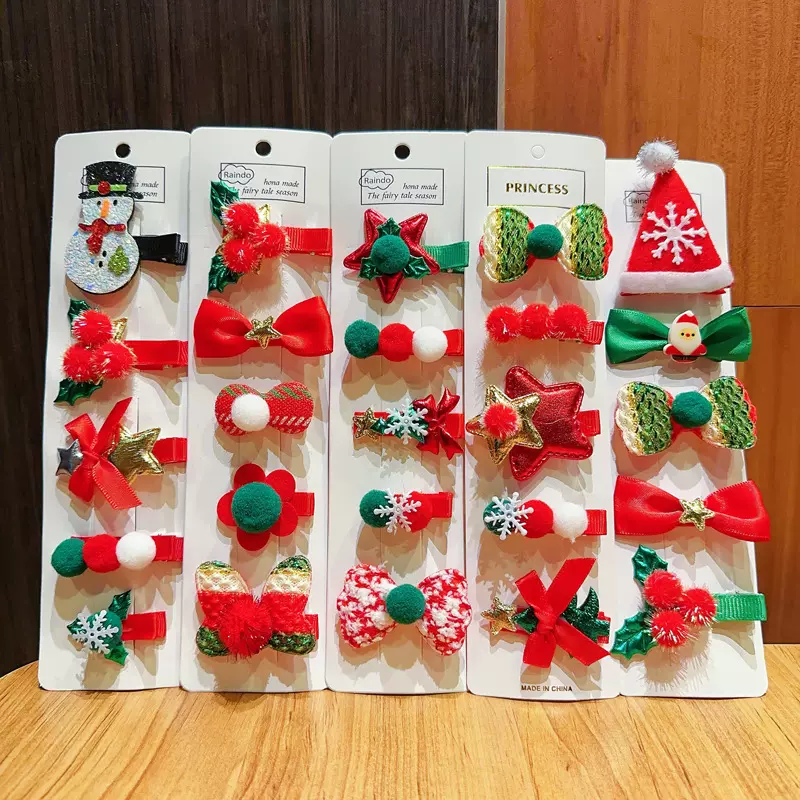 2025新款圣诞五件套发夹儿童麋鹿碎发卡子头饰可爱宝宝侧边夹批发