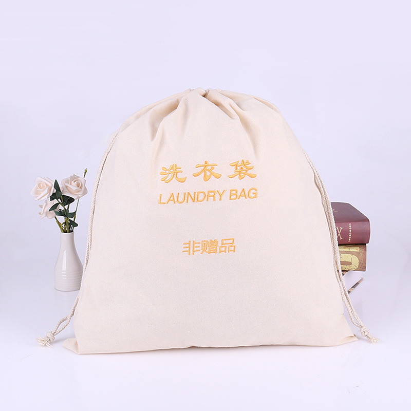 En stock inglés bordado lienzo bolso con cordón al por mayor algodón bolsa de polvo del hotel secador de pelo cubierta bolsa de almacenamiento