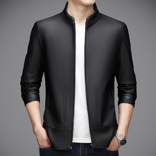 Stand Collar Pu Leather Jacket Men's New Spring & Fall Middle-Aged Men's Short Leather Jacket Business Jacket Thick Top